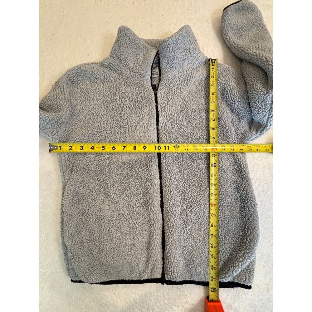 Victorias Secret PINK Teddy Fleece Jacket Gray Full Zip Sherpa Mock Neck Medium - Picture 4 of 5